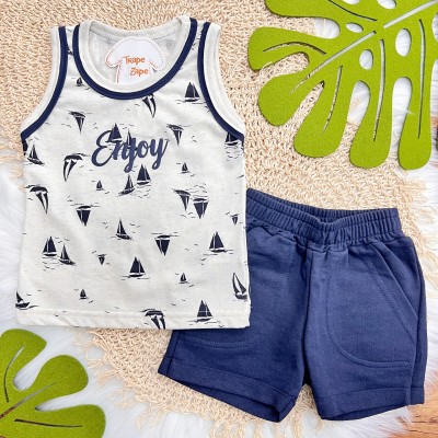 Conj. Regata em Linho Enjoy e Bermuda em Moletinho - Marinho e Areia